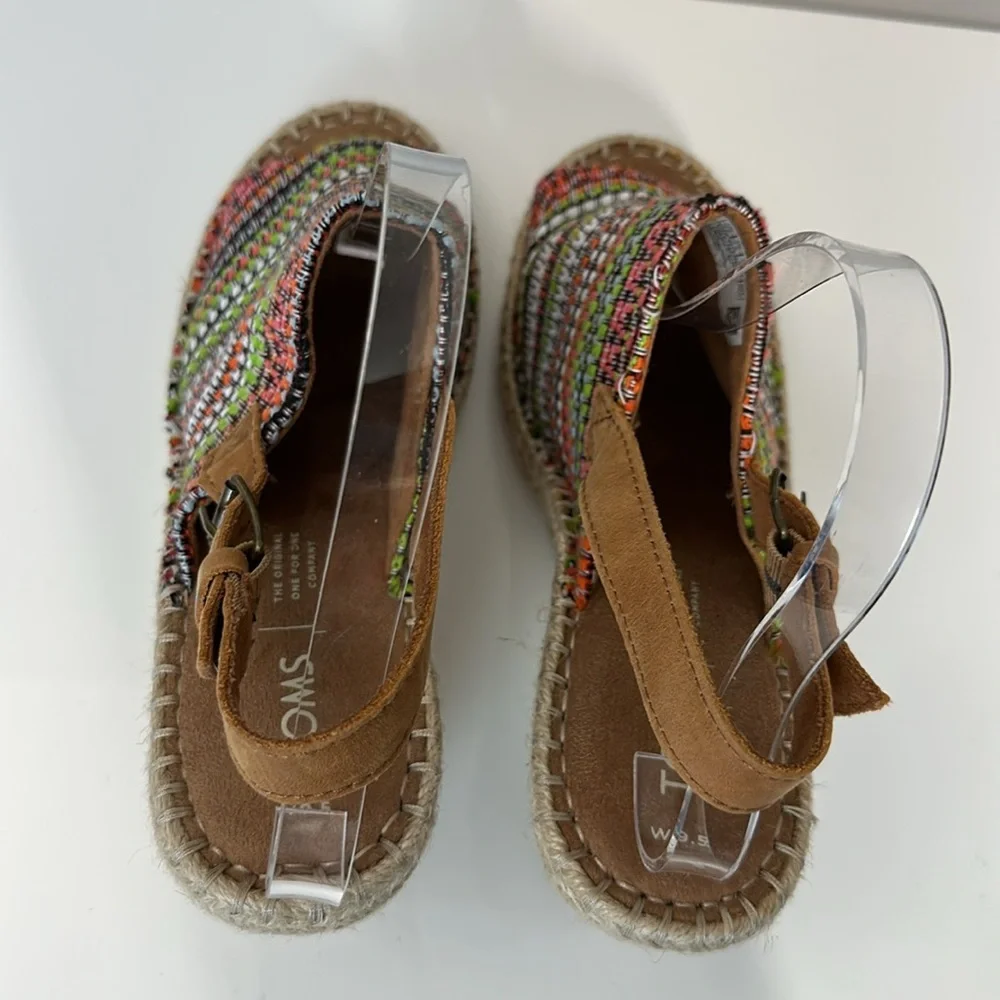 Toms Monica Wedge Espadrille Global Woven Sandals Size 9.5 Boho Hippie Festival